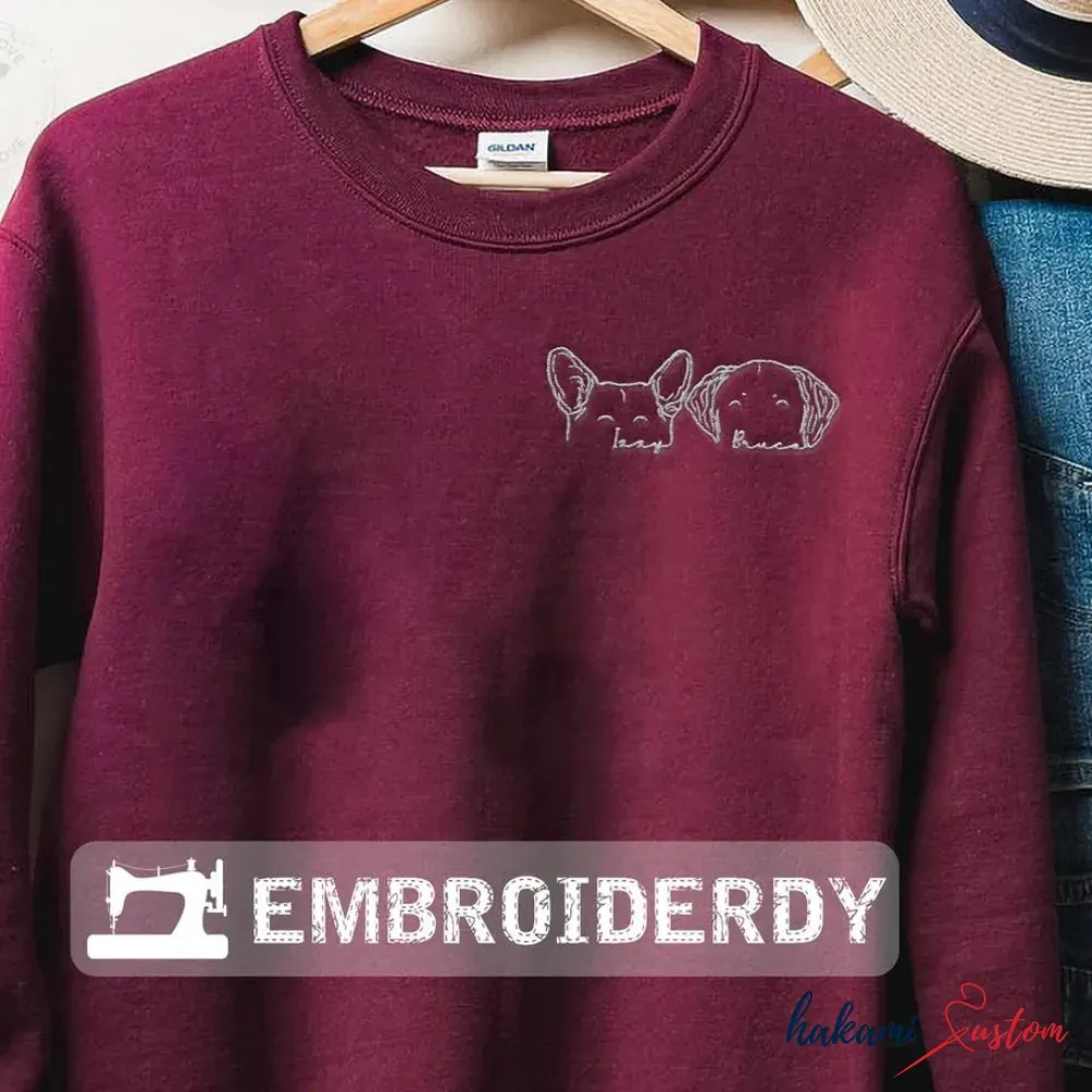Custom Dog Ears Outline Embroidered Crewneck Sweatshirt