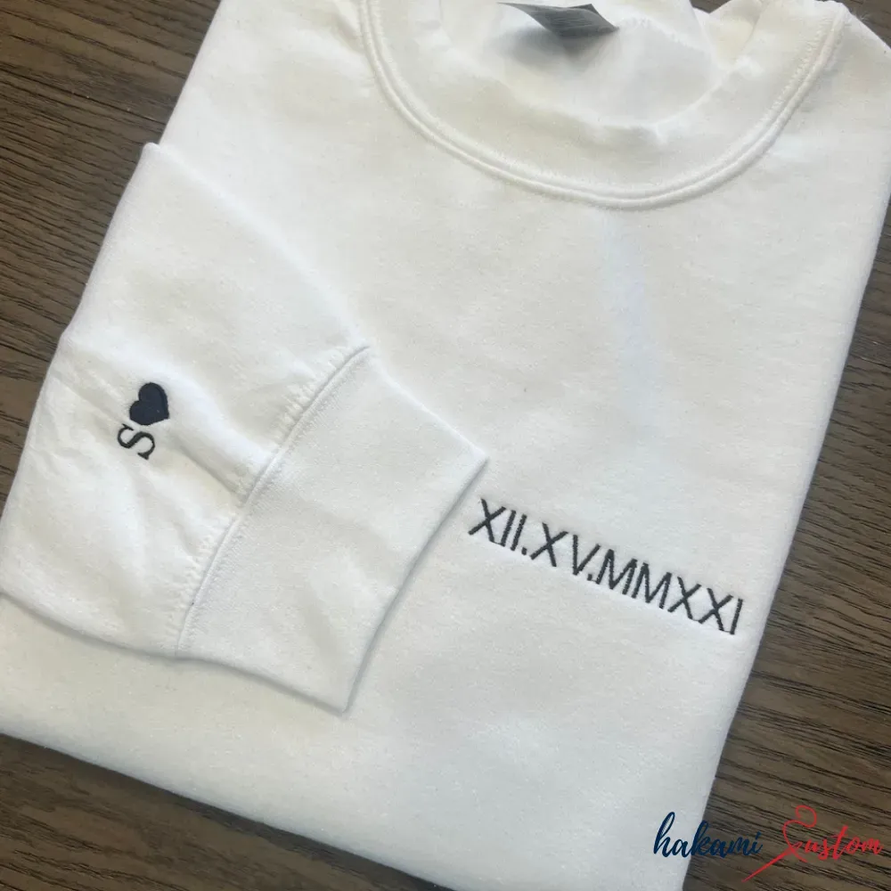 Custom Embroidered Roman Numeral Sweatshirt, Personalized Couple Shirt