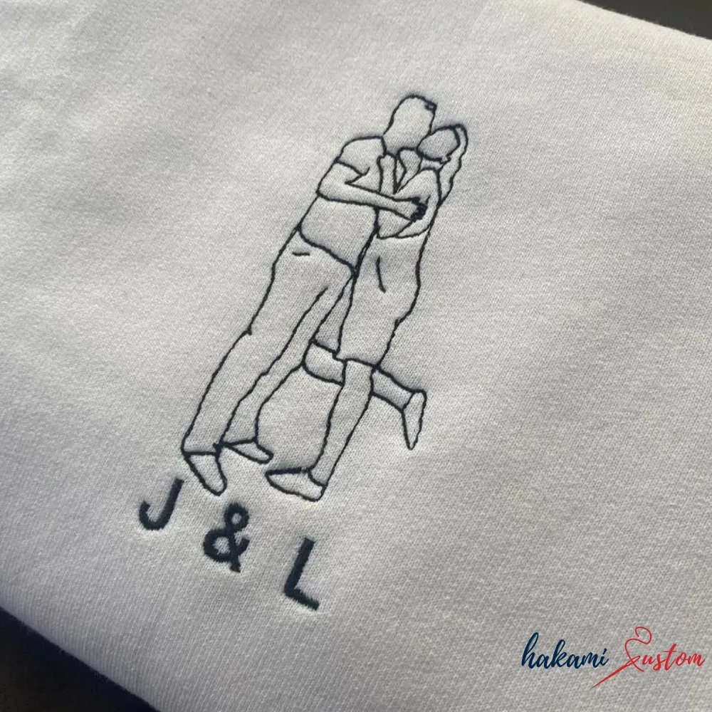 Personalized Couple embroidered photo outline Sweatshirt