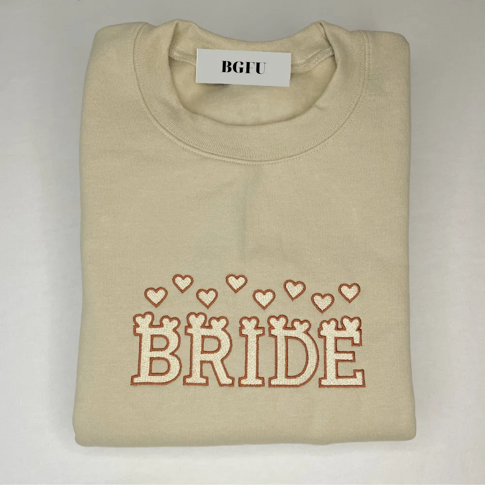 Hearts Bride Sand With Copper Outline Embroidered Sweatshirt