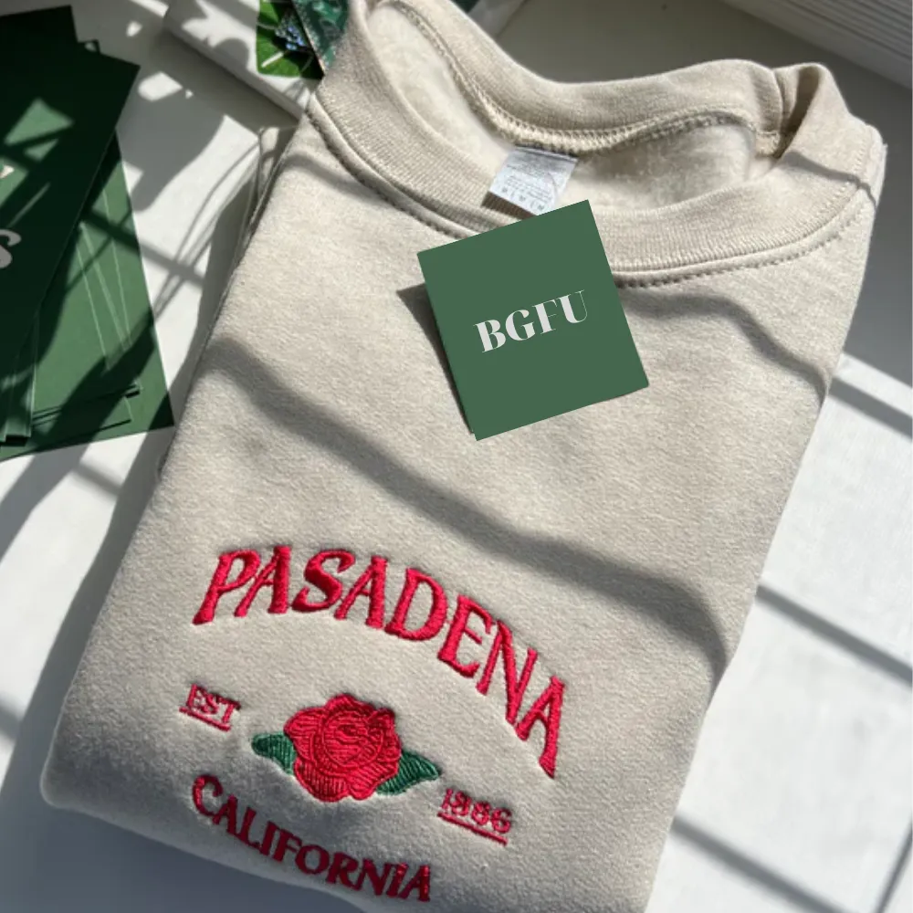 Pasadena California Rose Embroidered Sweatshirt
