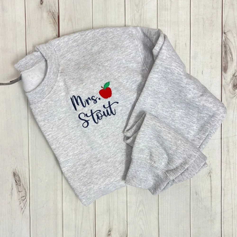 Personalized Teacher Name and Apple  Embroidered  Sweatshirt