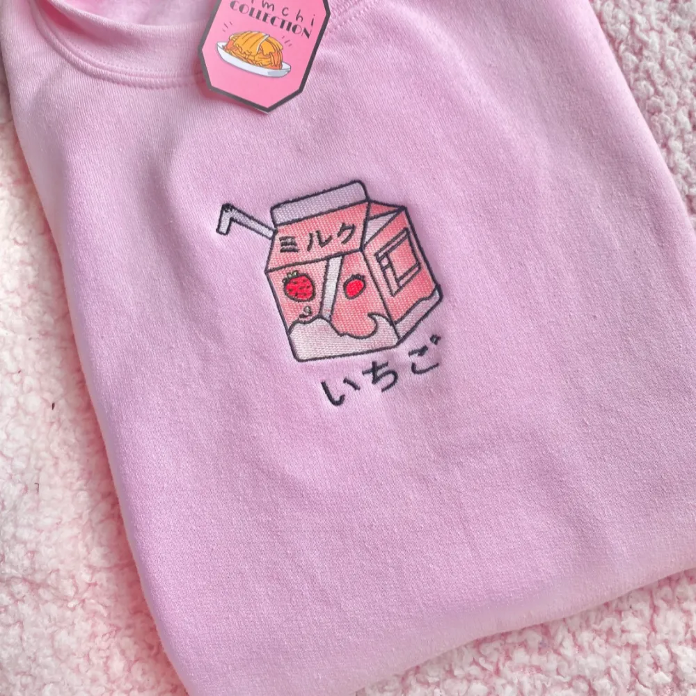 Kawaii Strawberry Milk Embroidered Sweatshirts